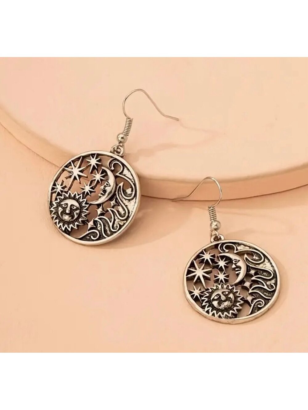 New - Retro Style - Stainless Steel - Sun, Moon and Stars Dangle Drop Earrings